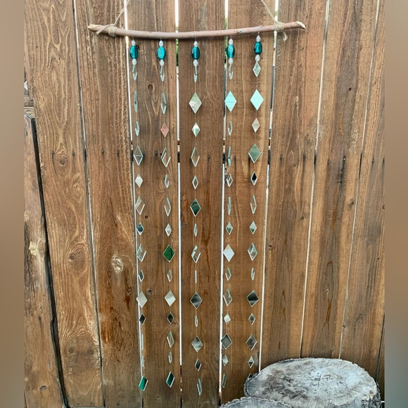 Mirrors & Teal Glass Beads Wind Chime Sun Catcher - Picture 7 of 16